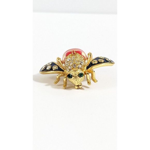 Joan Rivers Patriotic God Bless America Bee Pin Brooch Red White Blue USA Bow - Picture 7 of 11